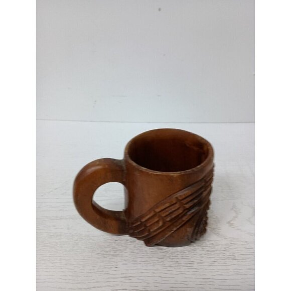 Vintage Hand Carved Tribal Wood Beer Mug Tiki Bar Polynesian Cup Hawaiian Decor - Picture 6 of 10